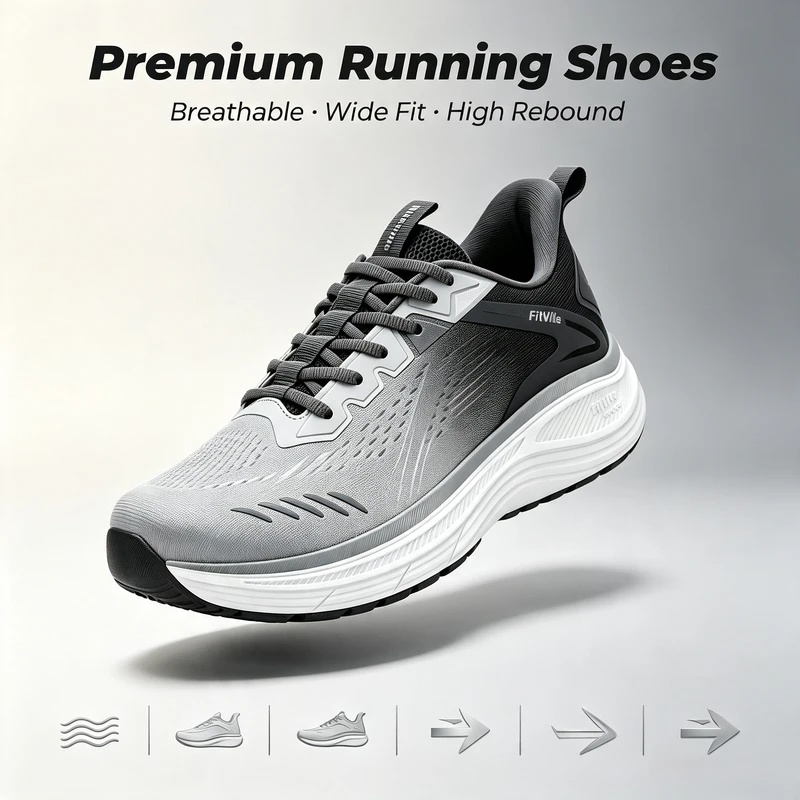 Sepatu Olahraga Pria Fitville, - Wide Toe Box Running Sneakers ulasan dan harga