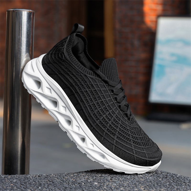 Sepatu Jalan untuk Penderita D - Knit Fabric Lace Up Sneakers ulasan dan harga