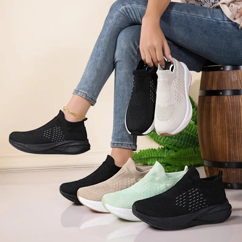 Sepatu Lari Unisex Model Slip  - Knit Fabric Lace Up Sneakers ulasan dan harga